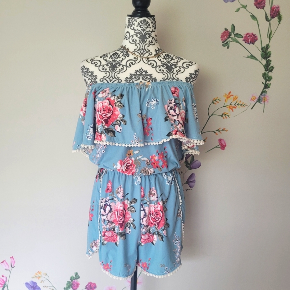 Blue floral romper, large